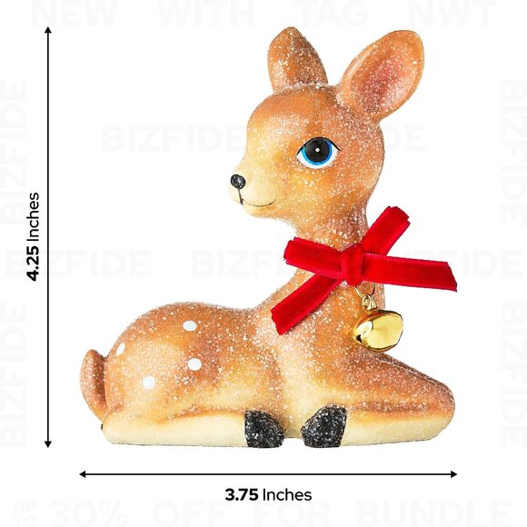 Deer With Red Bow & Bell Christmas Tabletop Decoration, Glittery Finish - Picture 5 of 5